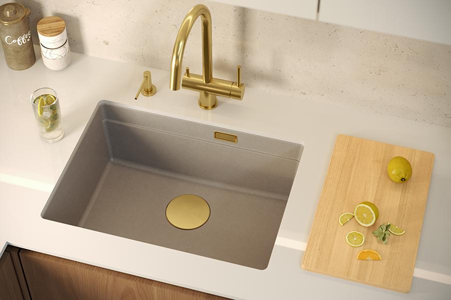 Quadri Newport II graniittiallas beige 560x450mm ruostumattomalla teräsplugilla ja viemärin suojakorkilla 1208971766 - Productafbeelding 2