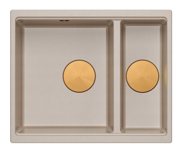 Quadri Newport II beige 1,5 allas graniitti päälle ja alle rakennettu allas 555x460mm kuparitulpalla 1208971767 - Productafbeelding