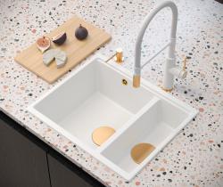 Quadri Newport II beige 1,5 allas graniitti päälle ja alle rakennettu allas 555x460mm kuparitulpalla 1208971767