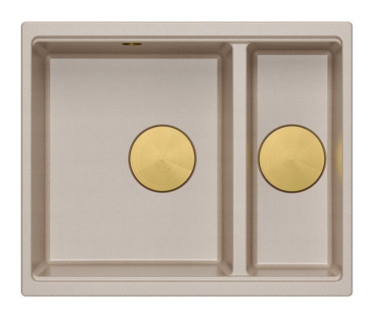 Quadri Newport II beige 1,5 allas graniitti päälle- ja alapuolinen allas 555x460mm kultaisella tulppalla 1208971768 - Productafbeelding