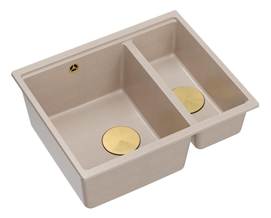 Quadri Newport II beige 1,5 allas graniitti päälle- ja alapuolinen allas 555x460mm kultaisella tulppalla 1208971768 - Productafbeelding 2