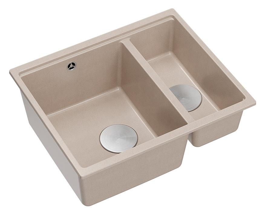 Quadri Newport II beige 1,5 allas graniitti päälle- ja alleasennettava allas 555x460mm, ruostumattomasta teräksestä valmistetulla tulppalla 1208971769 - Productafbeelding 3