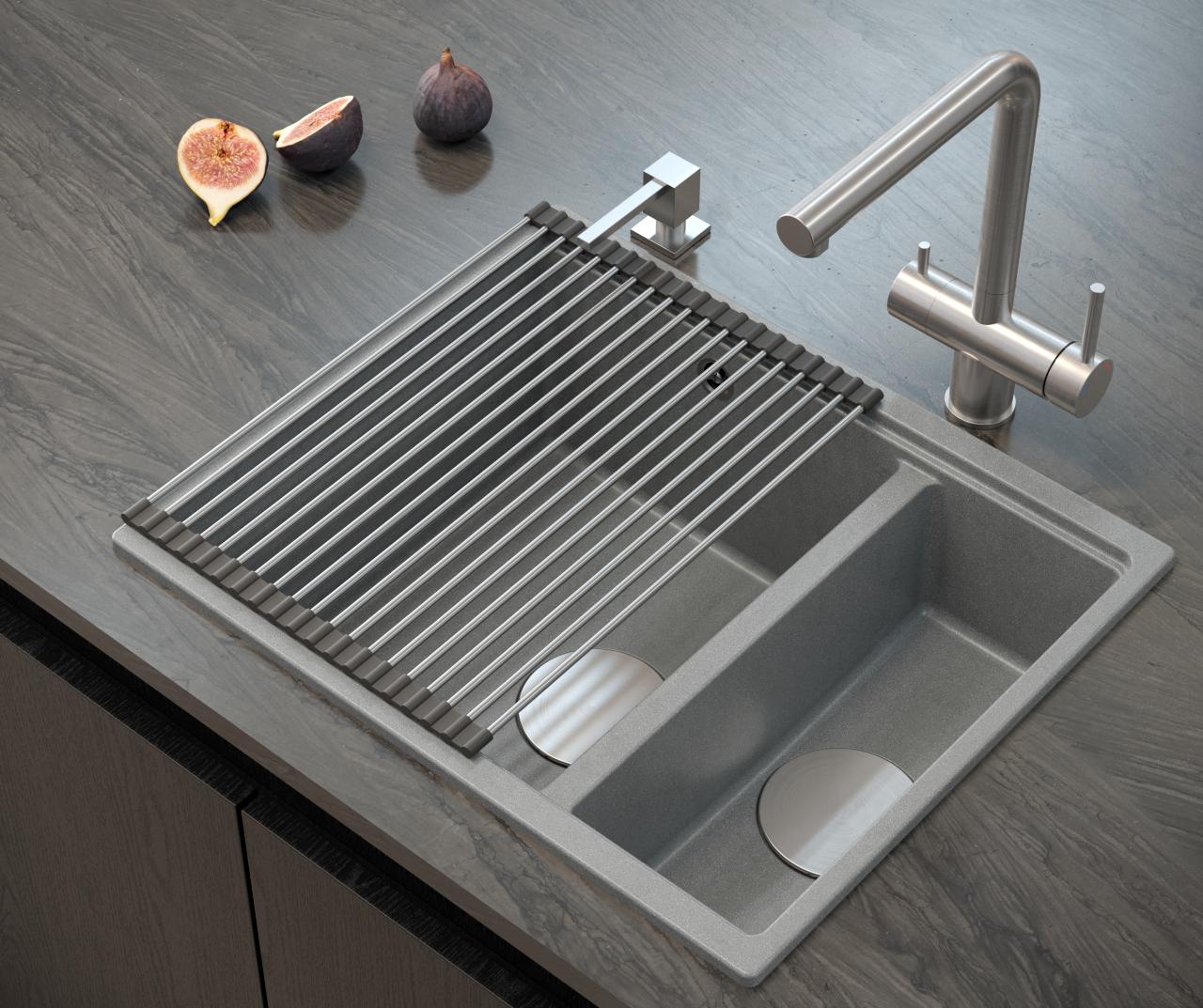 Quadri Newport II beige 1,5 allas graniitti päälle- ja alleasennettava allas 555x460mm, ruostumattomasta teräksestä valmistetulla tulppalla 1208971769 - Productafbeelding 2