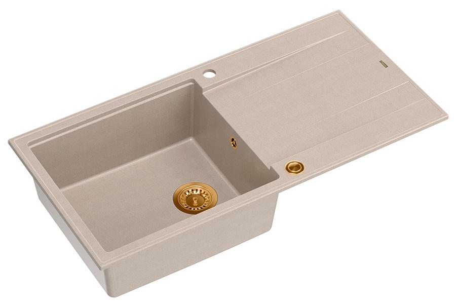 Quadri Luton helmen beige graniittiallas, jossa on kuivaustaso, kääntyvä 100x50cm ja kuparinen tulppa 1208971770 - Productafbeelding 2