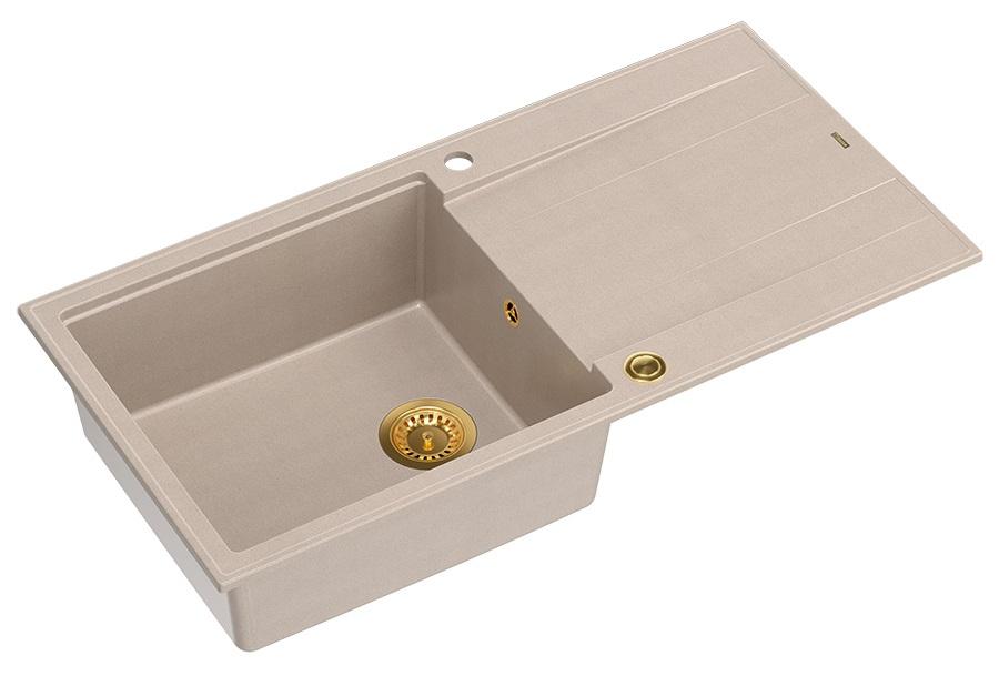 Quadri Luton beige graniitti tasoon asennettava tiskiallas leikkuulaudalla, kääntyvä 100x50cm kultaisella tulppalla 1208971771 - Productafbeelding 2