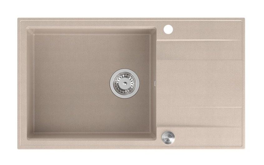 Quadri Luton pearl beige graniitti suuri pinta-asennettava tiskiallas, jossa on kuivausalue, käänteinen 86x50cm ruostumattomalla teräksellä plugi 1208971775 - Productafbeelding