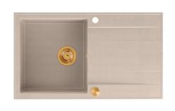 Quadri Luton pearl beige graniitti päälle asennettava tiskiallas, jossa on kuivaustaso, kääntyvä 86x50cm, kuparinen pistoke 1208971777