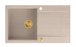 Quadri Luton pearl beige graniitti päälle asennettava tiskiallas, jossa on kuivausalue, käännettävä 86x50cm, kultaisella tulppalla 1208971778