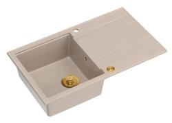 Quadri Luton pearl beige graniitti päälle asennettava tiskiallas, jossa on kuivausalue, käännettävä 86x50cm, kultaisella tulppalla 1208971778