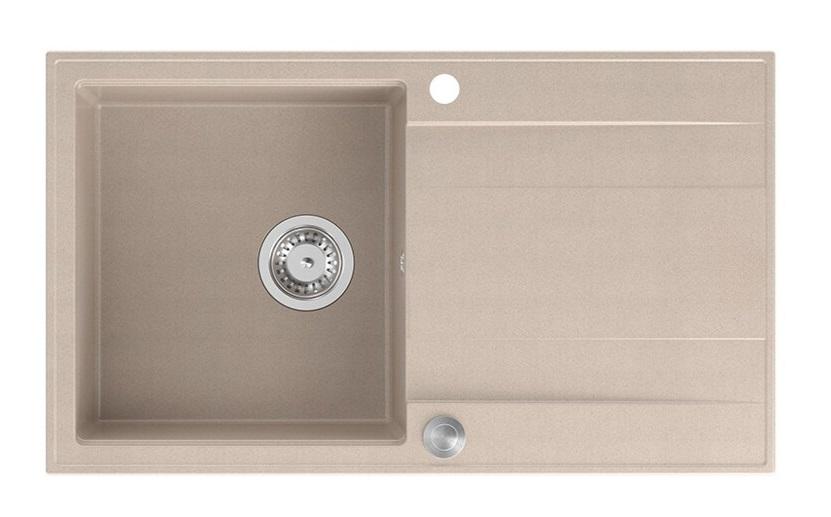Quadri Luton pearl beige graniitti päälle asennettava tiskiallas, kääntyvä kuivausalue 86x50cm, ruostumattomasta teräksestä valmistettu tulppa 1208971779 - Productafbeelding