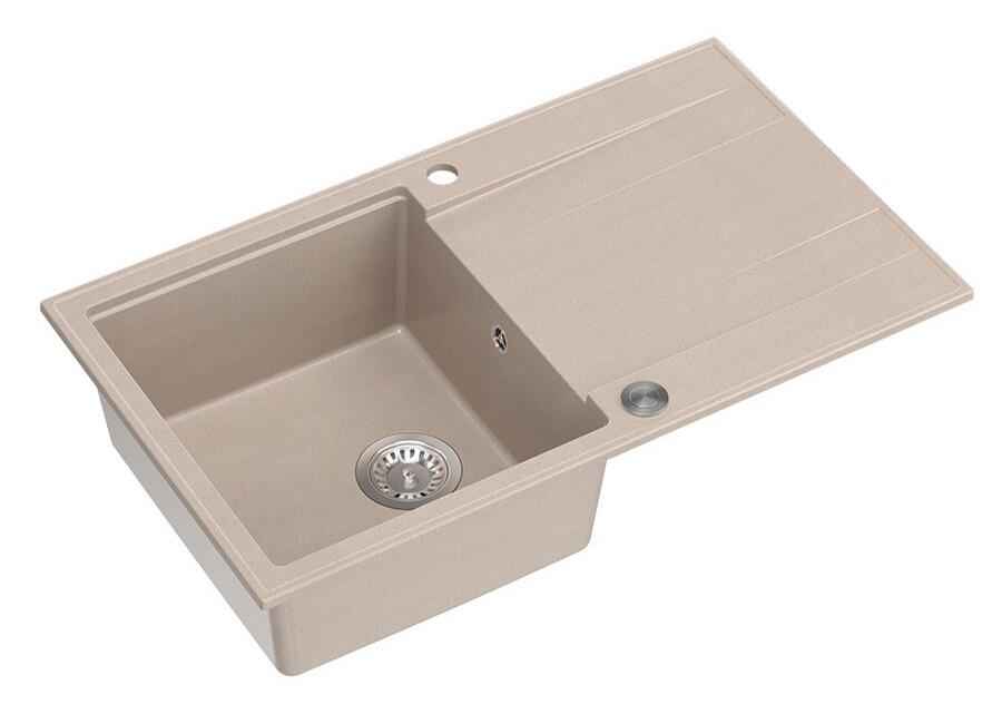 Quadri Luton pearl beige graniitti päälle asennettava tiskiallas, kääntyvä kuivausalue 86x50cm, ruostumattomasta teräksestä valmistettu tulppa 1208971779 - Productafbeelding 4