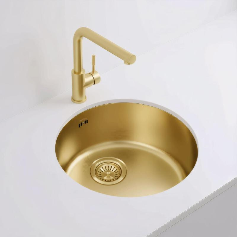 Pure.Sink Rondo Kultainen Pyöreä Pesuallas tasoon upotettava, alapuolinen ja päälle asennettava 38 cm PRN38-60