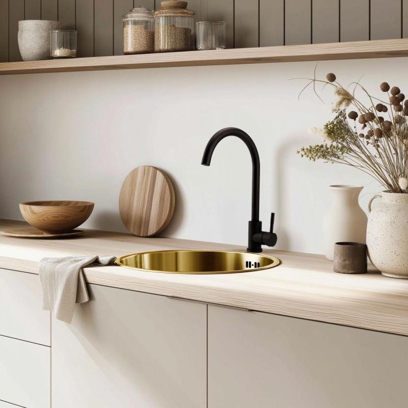 Pure.Sink Rondo Kultainen Pyöreä Pesuallas tasoon upotettava, alapuolinen ja päälle asennettava 38 cm PRN38-60