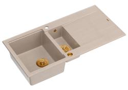 Quadri Luton helmen beige graniittinen päälle asennettava 1,5 altaalla varustettu tiskipöytä, jossa on kuivausalue, käännettävissä 100x50cm ja kuparinen pistoke 1208971792