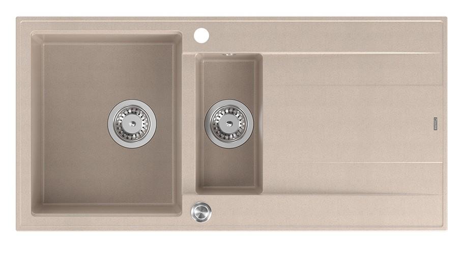 Quadri Luton pearl beige graniitti päälle asennettava 1,5 allas tiskipöydällä, kääntyvä 100x50cm, ruostumattomasta teräksestä valmistettu tulppa 1208971794 - Productafbeelding