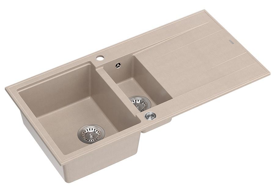Quadri Luton pearl beige graniitti päälle asennettava 1,5 allas tiskipöydällä, kääntyvä 100x50cm, ruostumattomasta teräksestä valmistettu tulppa 1208971794 - Productafbeelding 2