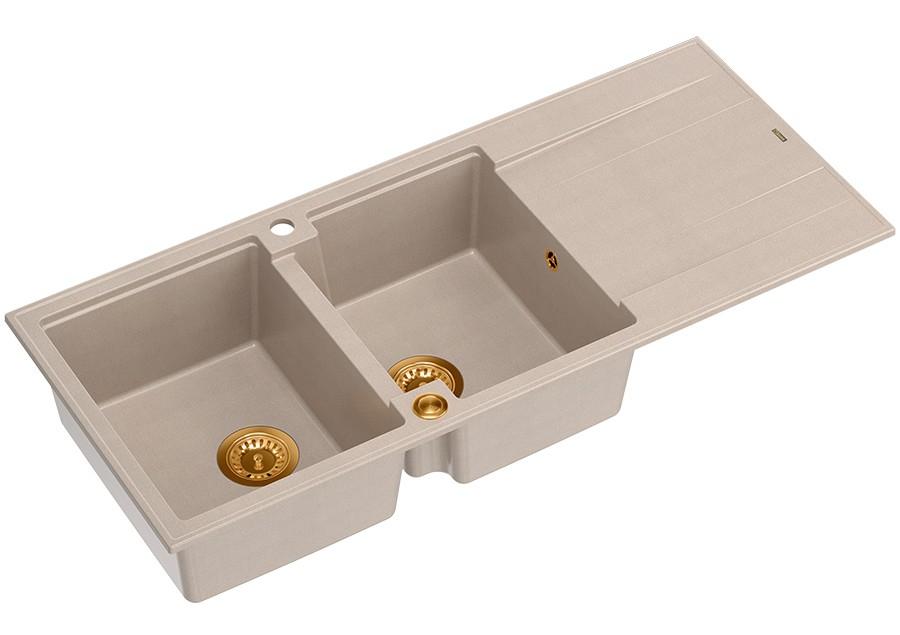 Quadri Lutonin rakentama kahden hana-aukon graniittiallas pearl beige värisenä, jossa on kuivausalue 116x50 cm ja kuparinen tulppa 1208971801 - Productafbeelding 2