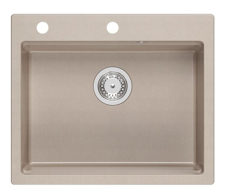 Quadri Durham Pearl Beige graniitti päälle asennettava tiskiallas 595x500, jossa on saippua-annostelija, leikkuulauta, upotettava allas ja rullattava matto 1208971814 - Productafbeelding 2