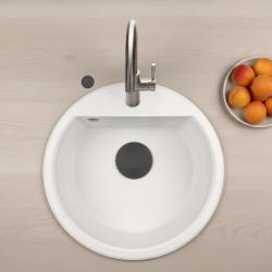 GraniteMy Bremen pyöreä graniittiallas 43 cm valkoinen, päälle asennettava ja alaosa, hana-aukolla ja automaattisella mustalla tulppalla 1208971846