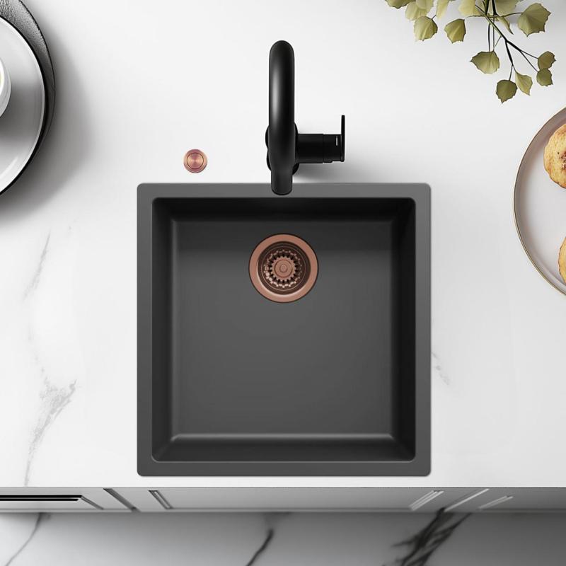 Ausmann Fibre musta pesuallas 40x40cm ala- ja päälleasennus sekä tasoon upotettava automaattisella kuparitulpalla 1208971852