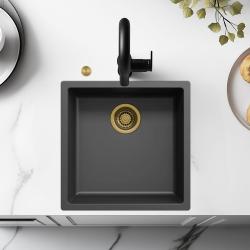 Ausmann Fibre musta allas 40x40cm ala-, päälle- ja tasoon asennettava, automaattisella kultaisella tulppalla 1208971853