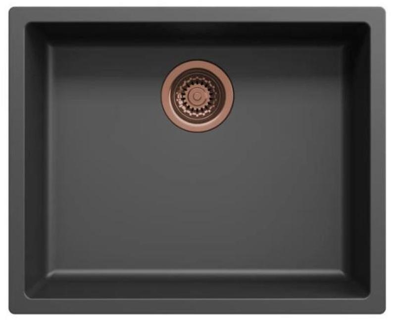 Ausmann Fibre black sink 50x40cm undermount, topmount and flushmount with automatic copper plug 1208971858