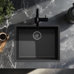 Ausmann Fibre musta allas 50x40cm alapuolinen, päälle rakennettava ja tasorakenteinen automaattisella gun metal -tulppalla 1208971860