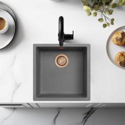 Ausmann Fibre betoninen harmaa allas 40x40cm ala- ja päälle asennettava, tasoon upotettava messinkisellä tulppalla 1208971880