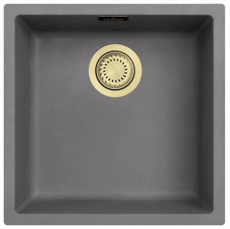 Ausmann Fibre concrete grey sink 40x40cm undermount, topmount and flush mount with gold plug 1208971881