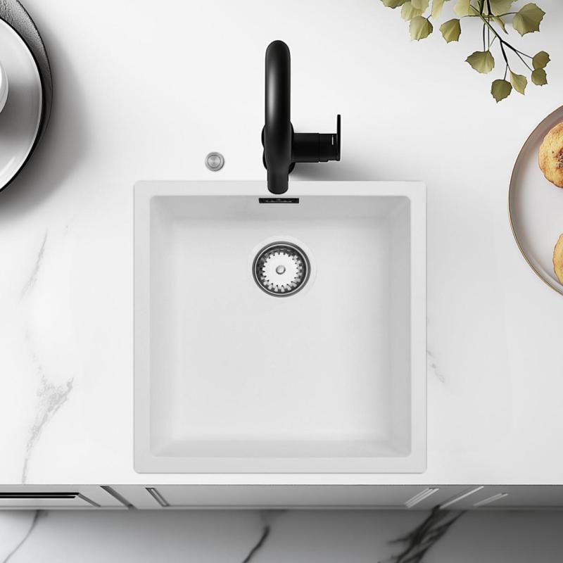 Ausmann Fibre valkoinen tiskiallas 40x40cm ala- ja päälleasennus sekä tasoon upotettava automaattisella rst-tulppalla 1208971891