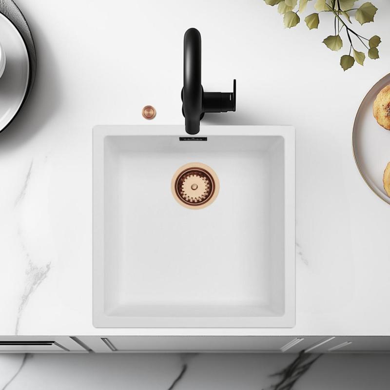 Ausmann Fibre valkoinen pesuallas 40x40cm ala-, päälle- ja tasoon upotettava automaattisella kuparitulpalla 1208971893