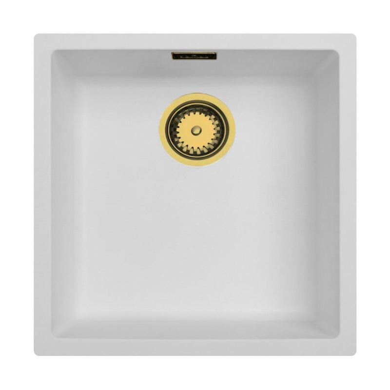 Ausmann Fibre white sink 40x40cm undermount, top mount and flush mount with automatic gold plug 1208971894