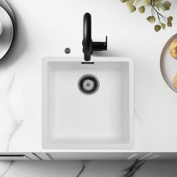 Ausmann Fibre valkoinen tiskiallas 40x40cm ala-, päälle- ja tasoon upotettava automaattisella gun metal -tulppalla 1208971895