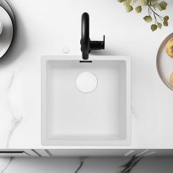 Ausmann Fibre valkoinen tiskiallas 40x40cm ala-, päälle- ja tasoon upotettava, automaattisella valkoisella tulppalla 1208971896