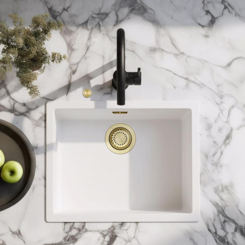 Ausmann Fibre valkoinen pesuallas 50x40cm ala-, päälle- ja tasoon upotettava automaattisella kultaisella tulppa 1208971901