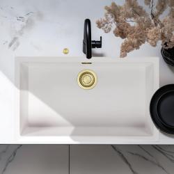 Ausmann Fibre valkoinen suuri altaan 70x40cm alapuoli, päälle ja tasoon asennettava automaattisella kultaisella tulppalla 1208971907