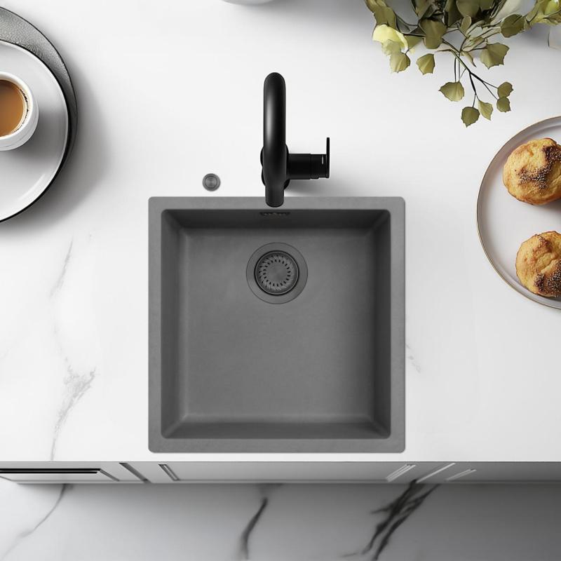 Ausmann Fibre betoniharmaa allas 40x40cm alapuolinen asennus, päälle asennus ja tasoon upotus automaattisella gun metal -tulpalla 1208971914