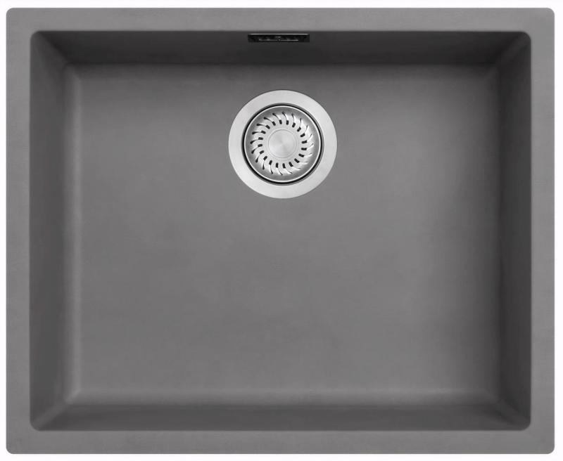 Ausmann Fibre concrete grey sink 50x40cm undermount, top mount and flush mount with automatic stainless steel plug 1208971915