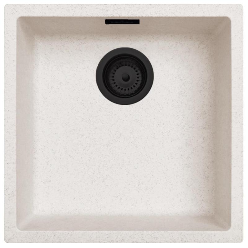 Ausmann Fiber sand white sink 40x40cm undermount, topmount and flush mount with automatic black plug 1208971926
