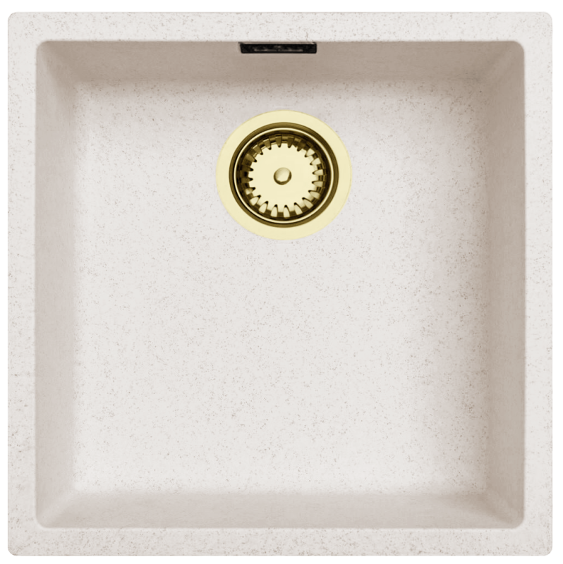 Ausmann Fibre sand white sink 40x40cm undermount, topmount and flush mount with automatic golden plug 1208971928
