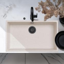 Ausmann Fibre white sand large sink 70x40cm built-under, built-on and flush-mount with automatic black plug 1208971936