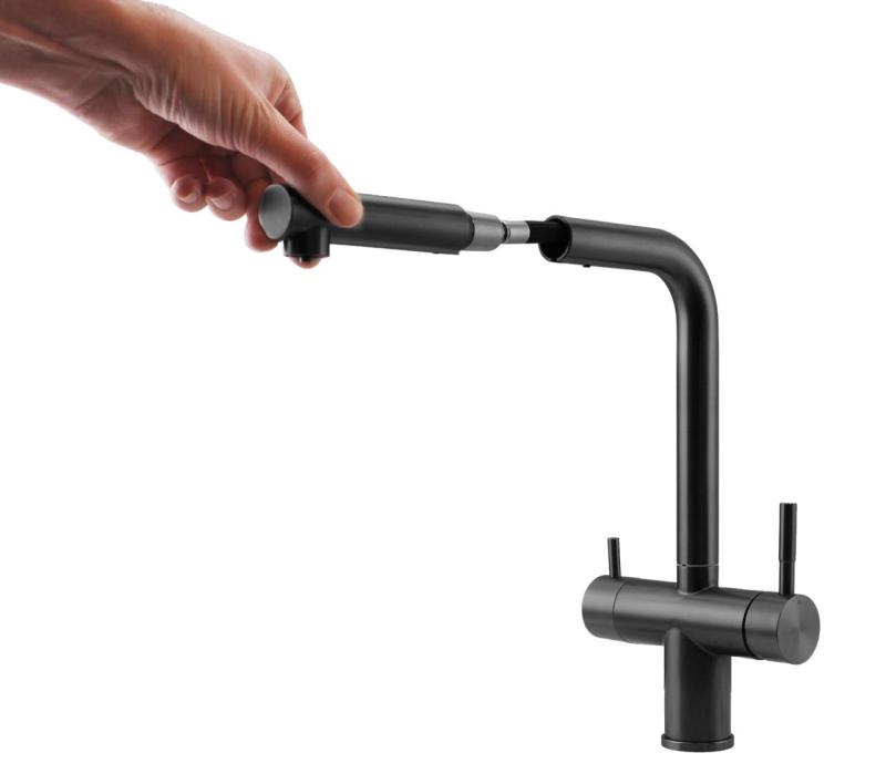 Pure.Sink Elite Steel Clear-S PVD-kiväärimetalli 3-tie keittiöhana vetäytyvällä ulostulolla ja suodatetulla vedellä PS8120-61