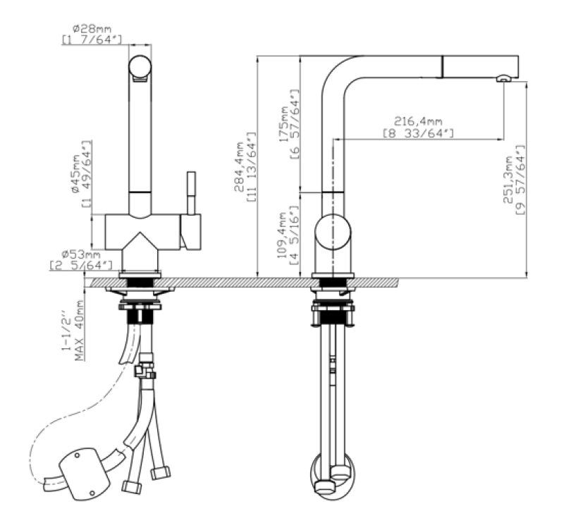 Pure.Sink Elite Steel Pulse-S keittiöhana PVD-kupari ulosvedettävällä juoksutusaukolla ja suihkutila PS8500-62