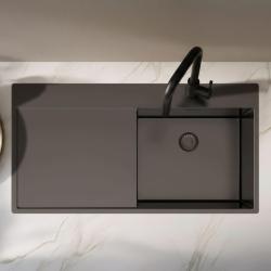 Pure.Sink Exclusivo Gun metal -tiskialtaan ja tippualtaan 100x52 cm Tapwing oikealla PEX47100RT-61