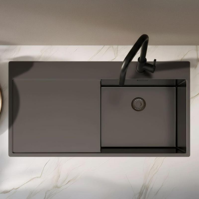 Pure.Sink Exclusivo Gun metal -tiskialtaan ja tippualtaan 100x52 cm Tapwing oikealla PEX47100RT-61