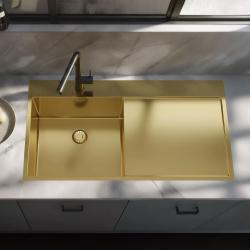 Pure.Sink Exclusivo Kultaisen pesuallas, jossa on tippualusta 100x52 cm Hana vasemmalla PEX47100LT-60