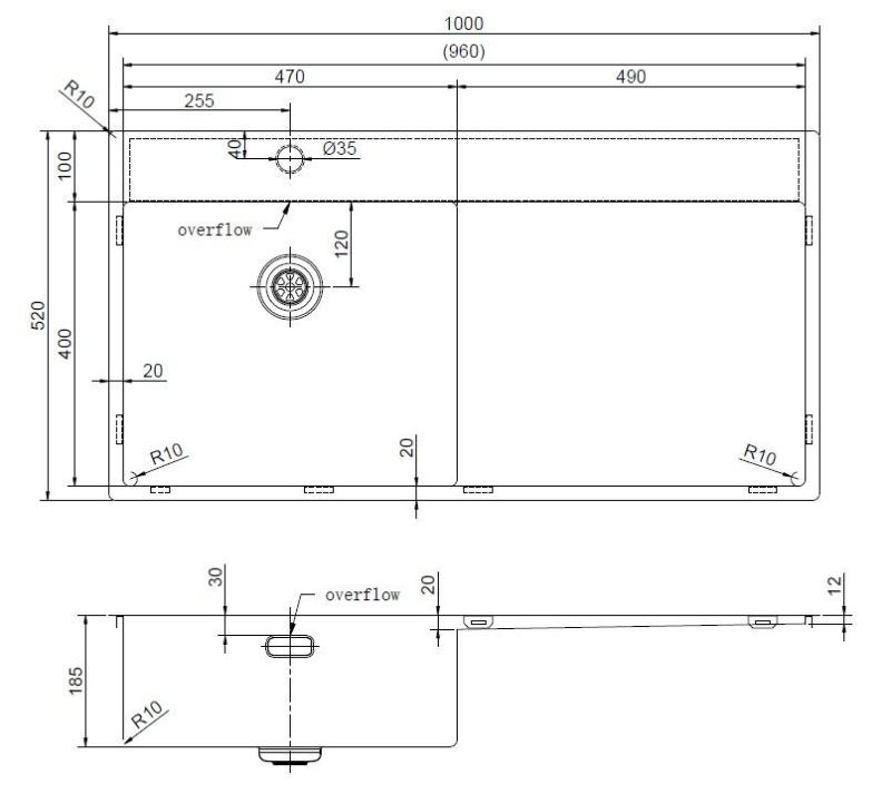 Pure.Sink Exclusivo Kultaisen pesuallas, jossa on tippualusta 100x52 cm Hana vasemmalla PEX47100LT-60