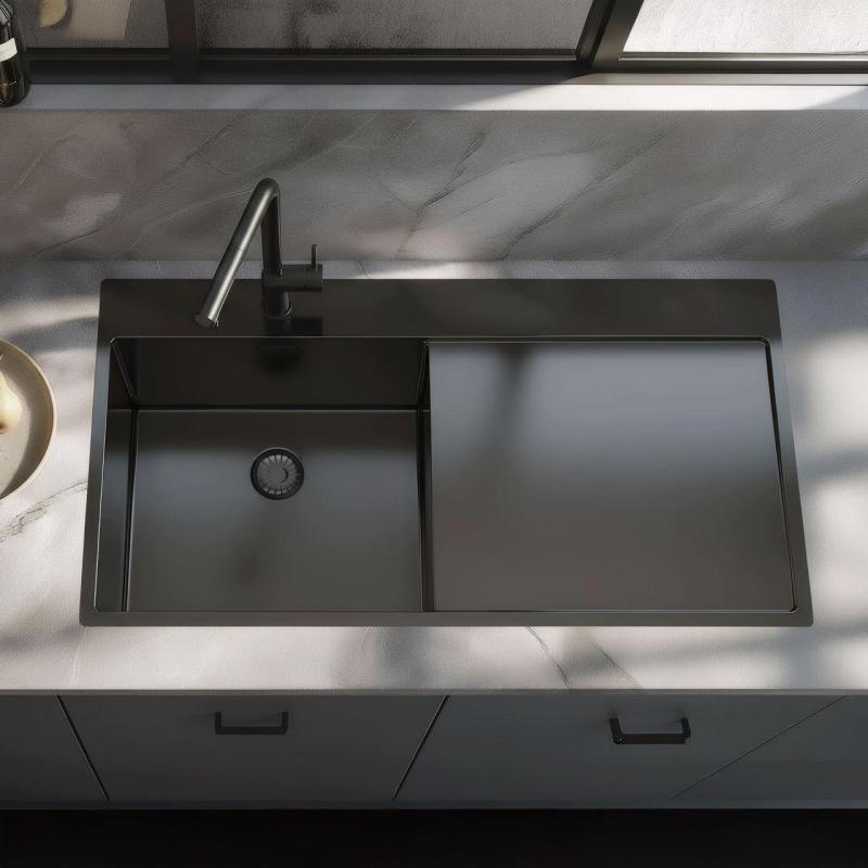 Pure.Sink Exclusivo Gun metal -tiskialtaan ja tippualtaan 100x52 cm Tapwing vasen PEX47100LT-61