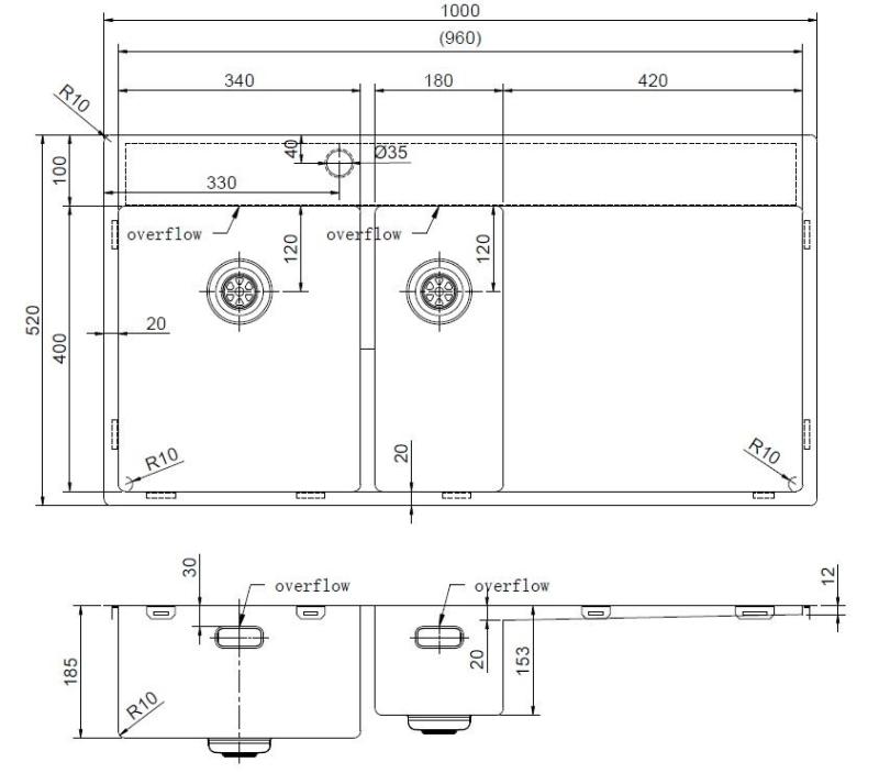 Pure.Sink Exclusivo Kultaisenvärinen 1,5  tiskialtaan ja tippualtaan 100x52 cm Hana vasemmalla PEX3418100LT-60