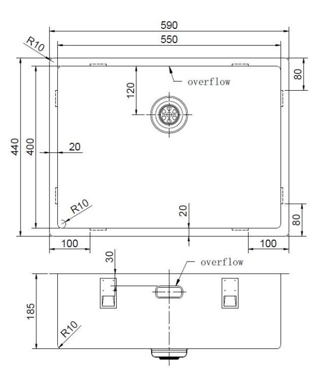 Pure.Sink Exclusivo Gun metal -tiskialtaan 55 x 40 cm, 10 mm:n säde, alakaappi, tasokaappi ja päälleasennettava PEX5540-61